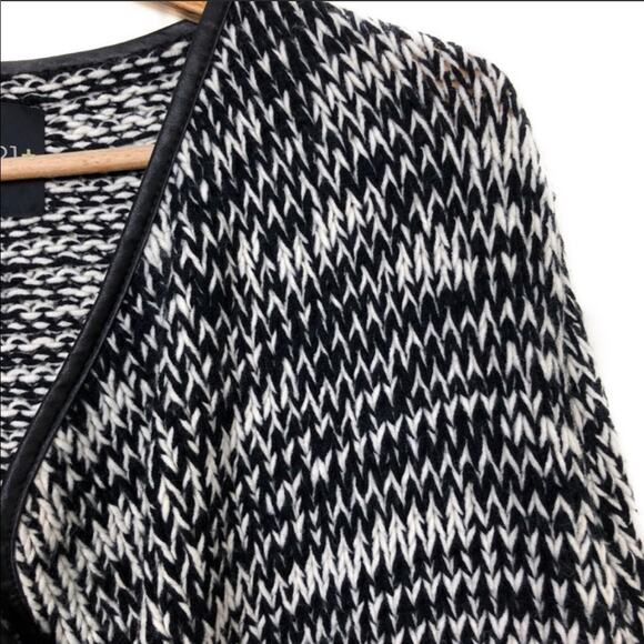 Open Front Cardigan Sweater w/Faux Leather Trim 2X - Picture 5 of 6